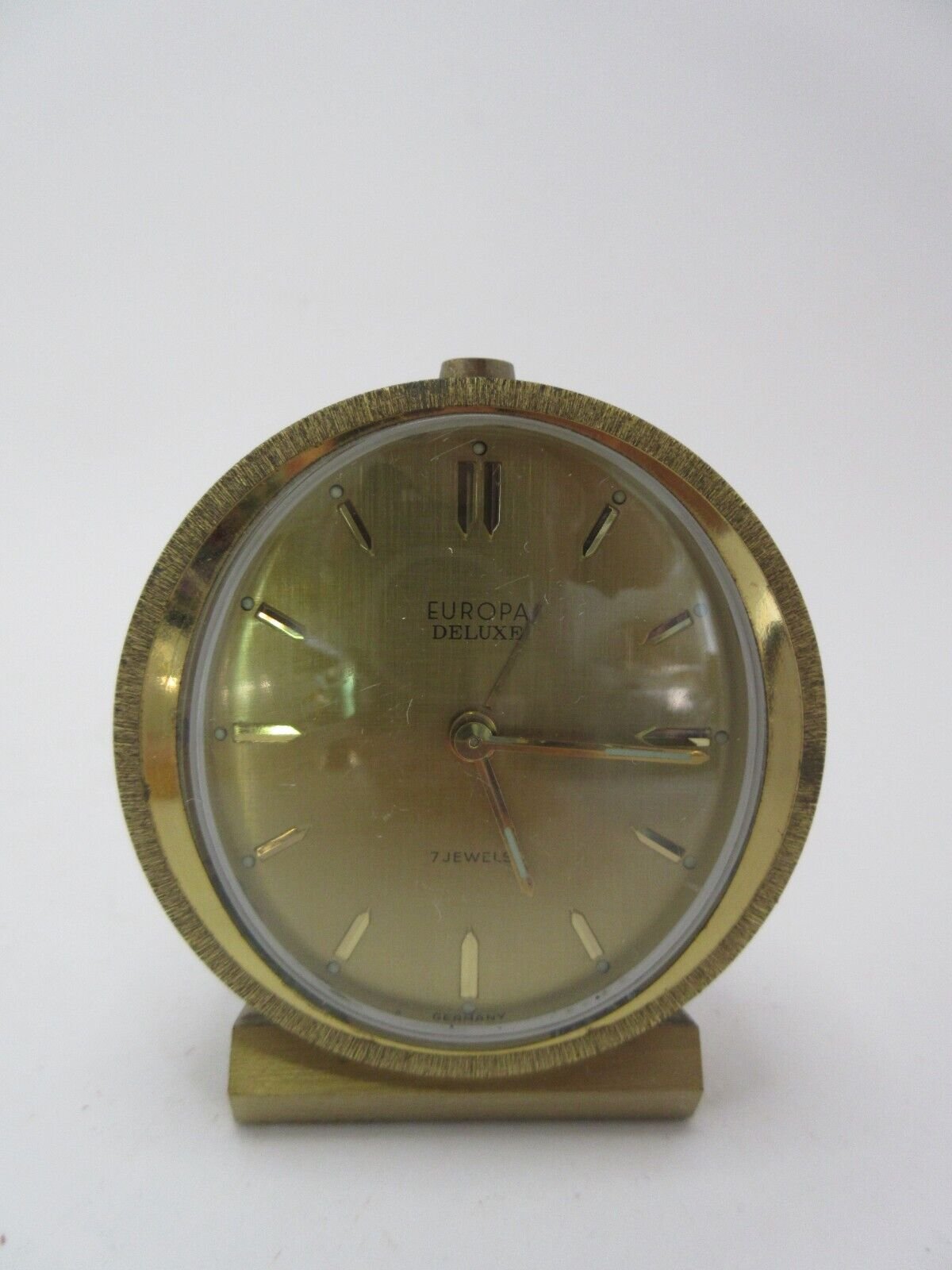 Old Vintage Europa Deluxe Germany Gold Tone Metal Travel Alarm Clock