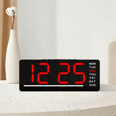 Opehuo Battery Operated Digital Clock:Cordless Small Alarm Clock for Bedroom Travel-Large Numbers Date Temperature Time Display LED Clock for All Ages,Two Power Supply,Red