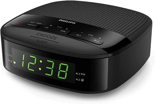 Philips Alarm Clocks Radio for Bedrooms, LED Display, Easy Snooze, Sleep Timer, Alarm Clock Radio w/Battery Backup Bedroom Clock
