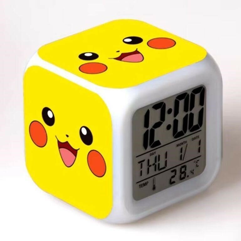 Pikachu Pokémon LED 7 Colors Digital Alarm Clock. Glowing Night Light Cube.