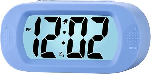 Plumeet Kids Alarm Clock Large Digital LCD Travel Alarm Clocks with Snooze and Night Light - Ascending Sound and Handheld Size - Best Gift for Kids (Baby Blue)