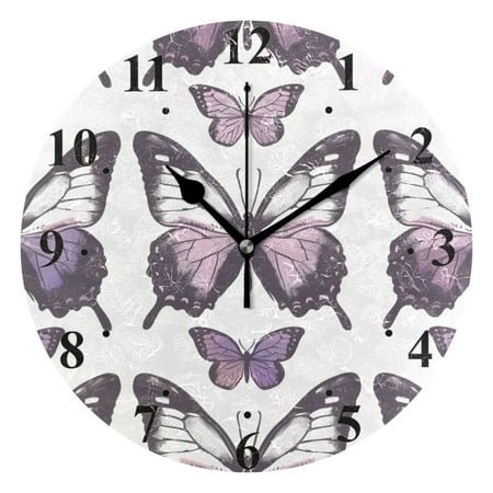 Purple Butterflies Black 10 inch Wall Clocks Non Ticking Easy to Read Battery Decorative for Home Bathroom Kitchen Bedroom Living Room