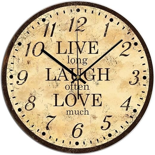 PVC Wall Clock Live Laugh Love Retro Hanging Wall Clock 12in Typography Post Print Silent Non-Ticking Round Wall Clock for Bathroom Bedroom Living Room Office Home