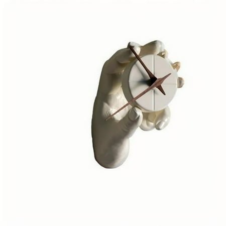 Qaailabf Abstract Hand Sculpture Wall Clock - Modern White Resin 3D Art Timekeeper - Battery Operated Decorative Wall Clock for Living Room, Bathroom, Office - Contemporary Home Decor with Easy