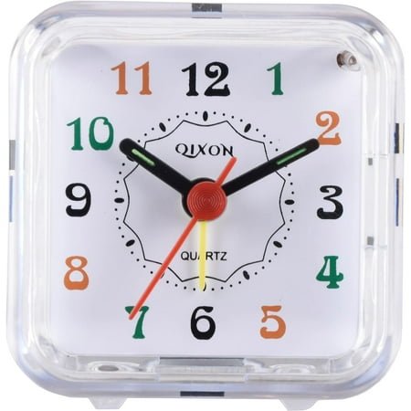 QIXON Bedside Alarm Clocks Ticking AA Battery Powered Table Clock Travel Alarm Clock Night Transparent Large Display Snooze Light Bedroom Office Table