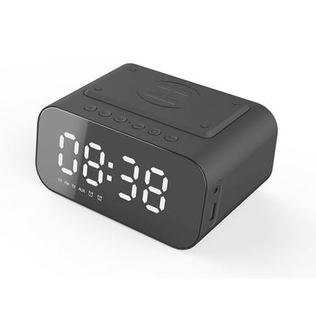 Radio Alarm Clock Digital With Wireless Charging, 10W Fast Wireless Charger For Iphone/Android Phone, Usb Charger And Dimmable Led Display, Mains Operation, Battery Backup, Speaker, Wooden (Gray)