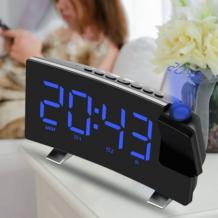 Rirool Projection LED Alarm Clock, Digital Clock Radio with USB Charger - Bedroom Dual Alarm, Battery Operated