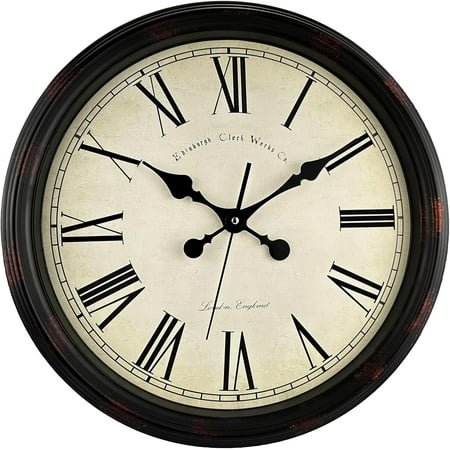 Round Classic Wall Clock Silent Non Ticking 16 Inch Extra Large Quality Quartz Vintage Clock, Rome Retro Decorate Clock Battery Operated, Easy to Read for Home Kitchen Living