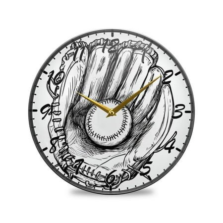 Round Clock Wall Clock Decorative Clock 9.5 Sizes Clock Baseball Glove Pattern