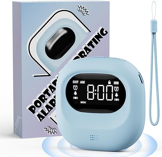 Roxicosly Vibrating Alarm Clock with Adjustable Vibration, Wakes Up Even The Heaviest Sleepers, Cordless Small Travel Alarm Clock with 3000mAh Rechargeable Battery, Dual Alarm, Adjustable Volume