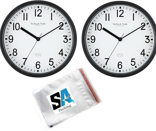 SA Packing 2 Pack Mainstays Basic Indoor 8.78"" Black Analog Round Modern Wall Clock