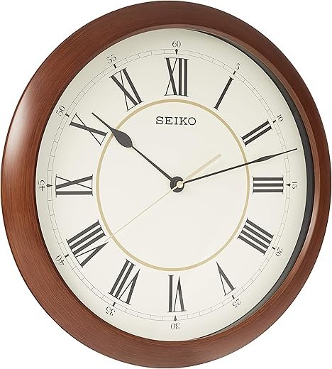 Seiko 16 Inch Roman Numeral Wood Finish Wall Clock
