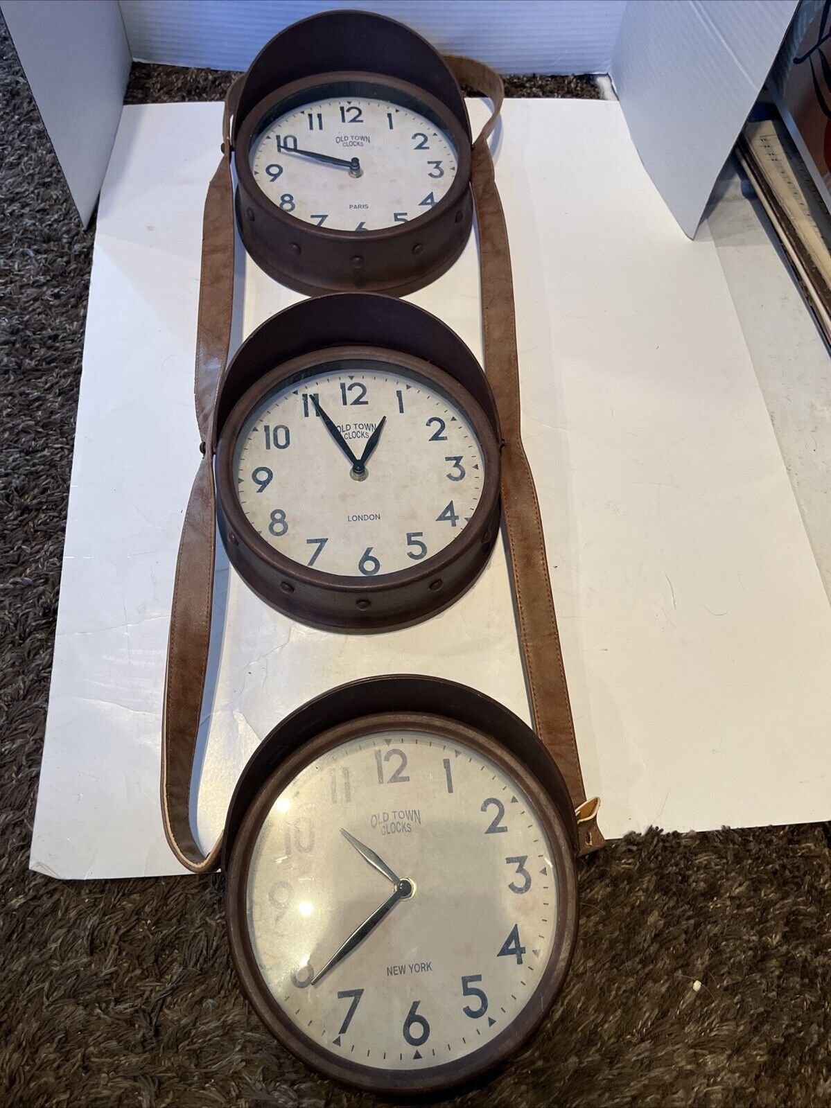 Set Of 3 Hanging Clocks Old Town Clocks Paris London New York