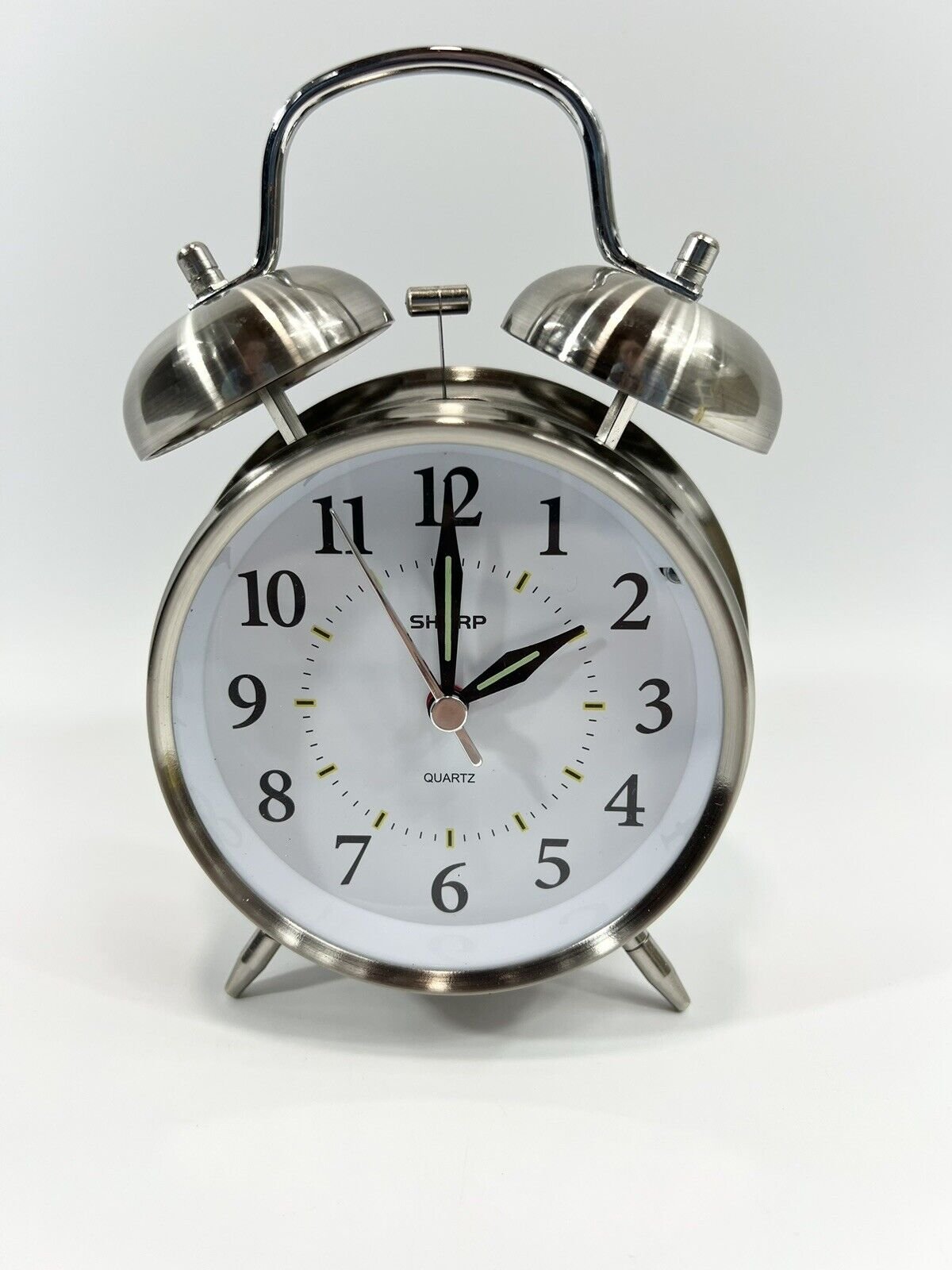 Sharp Twin Alarm Clock Metal Backlight Glow Vintage Old Fashioned Bell SPC800