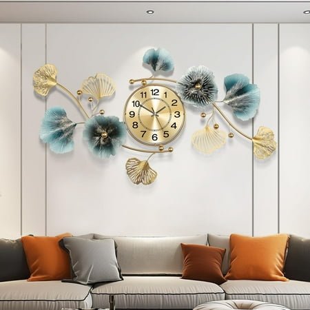 Silent Wall Clock, 3D Metal Ginkgo Leaf Design, Modern Home Decor, Non-Ticking for Living Room, Gift-Ready Packaging