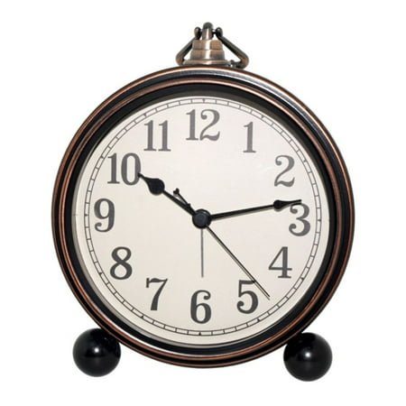 Small Battery Operated Antique Retro Alarm Clock with Contour for Room Decors, Silent Elegant Bedside Desk Gift Clock E