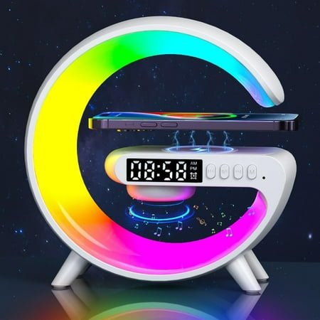 SOOPE Smart LED Table Lamp, Smart Sunrise Alarm Clock with Bluetooth Speaker and 10 Modes, Led Desk Lamp with Wireless Charger, Digital Clock with USB Charging, Hatch Alarm Clock for Heavy Sleepers