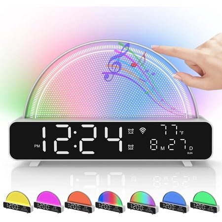 Sound Machine Sunrise Alarm Clock,Gentle Wake Up Light,Toddler Sleep Trainer,White Noise Soother,Custom Sleep Program Auto Brightness Adjustment,Smart Light 99 Color (White)