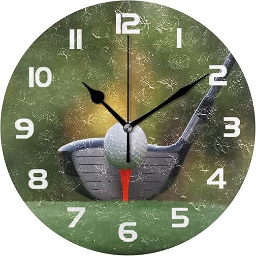 Sport Golf Ball Wall Clock Silent Non-Ticking,Golf Theme 9.5 Inch Round Wall Clock Battery Operated Clock Decor for Boys Room Home Wall Bathroom Kitchen Bedroom Living Room Office Classroom Patio