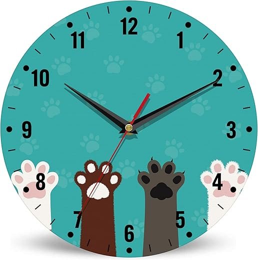 SPUNKER Wall Clocks,Cute Cat Paw Wall Clocks for Living Room Decor,Animal Print Kitchen Clocks Wall Battery Operated - 10 Inch Round Bathroom Wall Clock Silent Non-Ticking