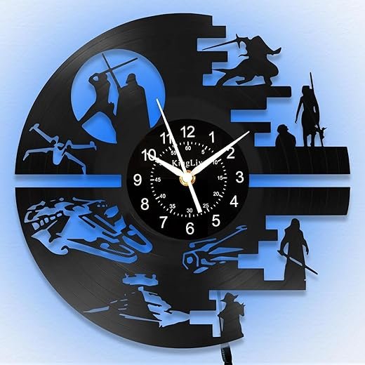 Star Wars Decorative Vinyl Wall Clock, 12 Inches, Science Fiction Film Themed LED Light Wall Decor, Unique Birthday Gifts for Men, Kids