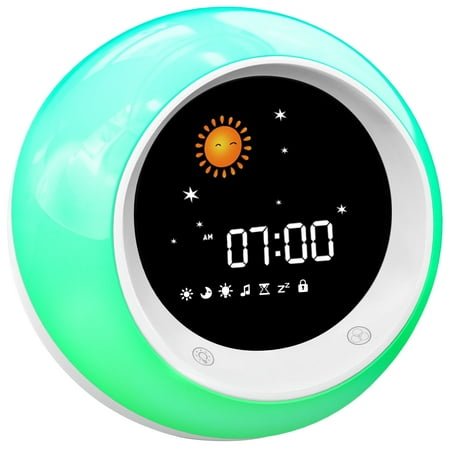 Sun & Moon Rise Kids Alarm Clock, Children's Sleep Trainer ,Sleep Sound Machine, Wake Up Light & Night Light ,Teach Kids Day & Night