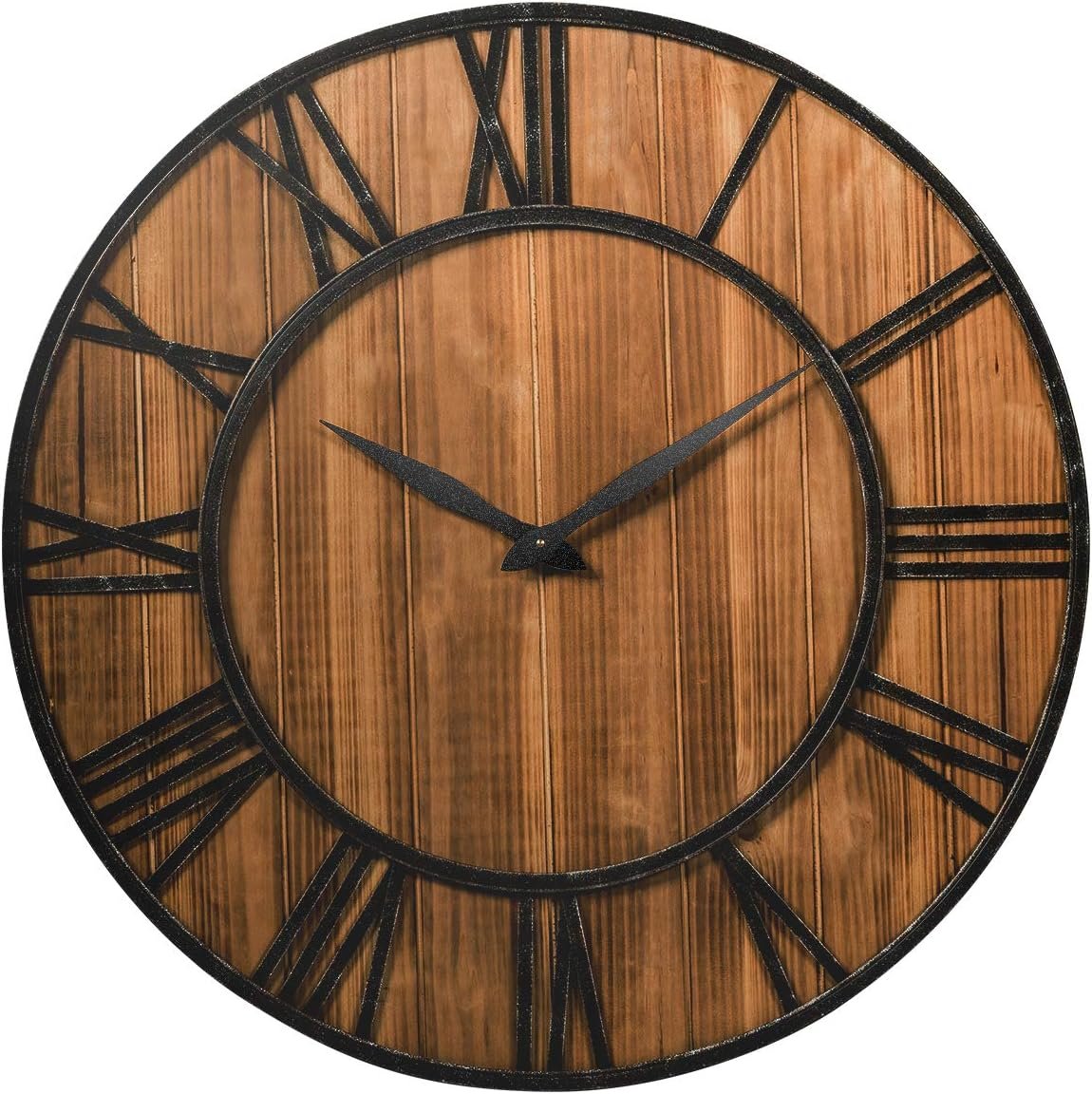 Tangkula 27.5 Inch Round Wall Clock, Farmhouse Large Wall Clock with Roman Numerals, Decorative Wooden Wall Clock, Come with AA Battery, Rustic Wall Clock Hanging for Home Office (Bronze+Brown)