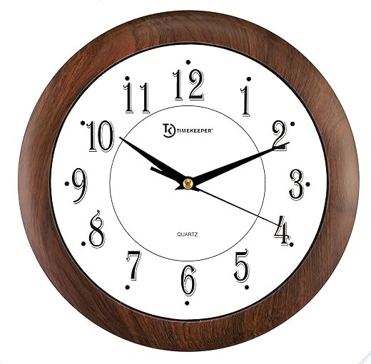 Timekeeper Products LLC 12" Grain Round Wall Clock, Dark wood