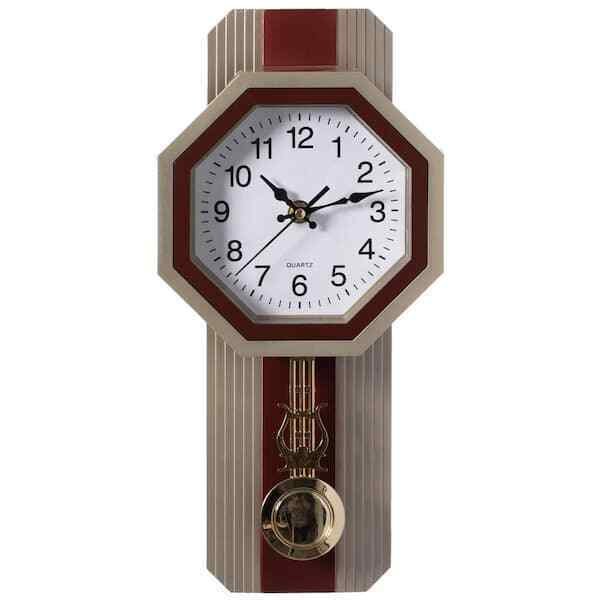 Traditional Round Plastic Battery Operated Silent Pendulum Wall Clock Home Decor