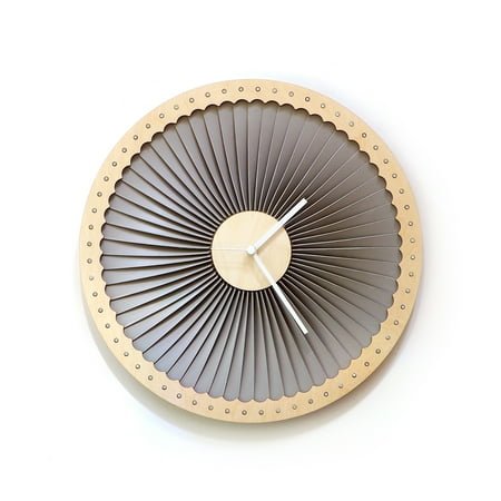 Turbine - 16 in Silent Industrial Wall Clock, Analog Wood and Plastic Oversized Wall Clocks, Natural Gray Home Decor