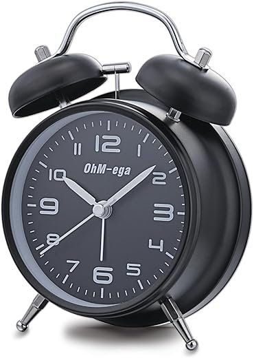 Twin Bell Alarm Clock, Classic Bedside Loud Alarm Clock for Heavy Sleepers, Quiet Sweep Second Movement, Old Fashioned Style, 4 inch, Black