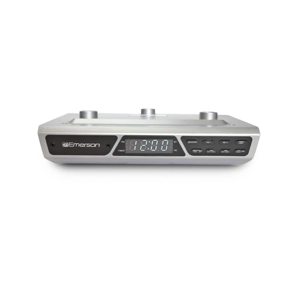 Undercabinet Bluetooth System with FM Radio, Built-In Speaker, and Light, Silver (EKR-1000)