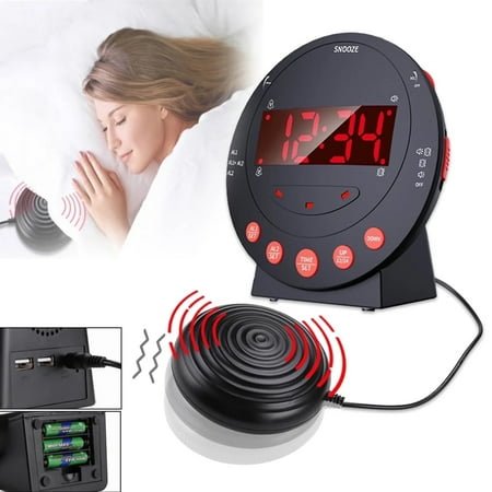 Vibrating Alarm Clock with Bed Shaker,Snooze Dual Alarm Clock,Digital Alarm Clock Junior Alarm Clock-Elderly Alarm Clock,Super Loud Alarm Clock for Heavy Sleepers