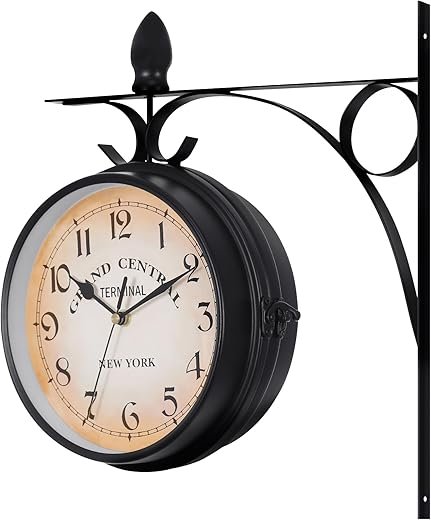 Vintage Double Sided Wall Clock, Retro Station Wall Clock, Industrial Wall Hanging Clock for Indoor Decorative, Antique Style Creative Classic Wall Clocks Black 7inch