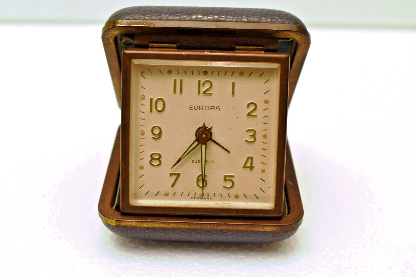 Vintage Europa Travel Alarm Clock Folding Case 2 Jewels Germany Retro Design Old