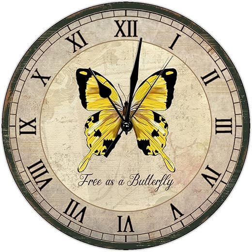 Vintage Floral Butterfly Wall Clock Free As A Butterfly 15 Inch Wall Clocks Battery Operated Silent Non-Ticking Vintage Country Style Home Decor for Living Room Kitchen Bedroom Office