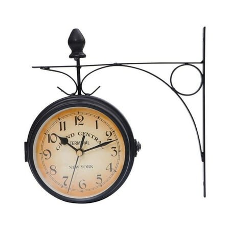 Vintage Sided Hanging Clocks Clock Wall Retro Double Decor Iron Home Outdoor Round Station Large Rustic Garden Digital Models (as shown)