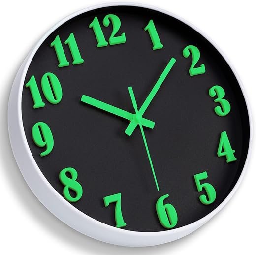 Wall Clock - Glow in The Dark Clock 12 Inch Silent Wall Clock Non Ticking Battery Operated Night Light Analog Digital Large Neon Clock for Home Decor Living Room Bedroom Kitchen Bathroom