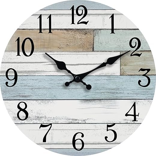 Wall Clock Battery Operated 14 Inch Large Silent Non Ticking Coastal Design Country Rustic Retro Decorative for Bathroom Kitchen Living Room Bedroom