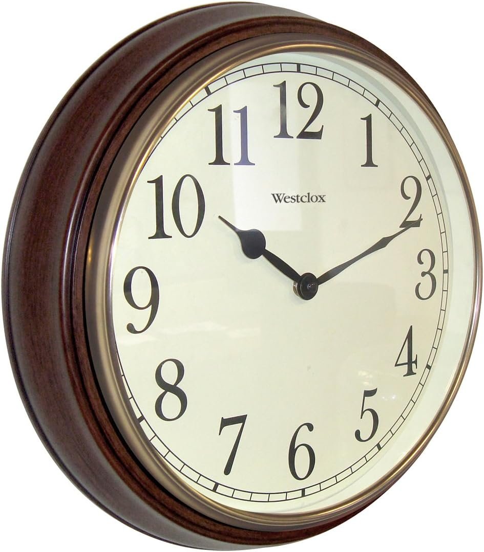 Westclox Round Woodgrain Clock, 15.5-Inch, Dark