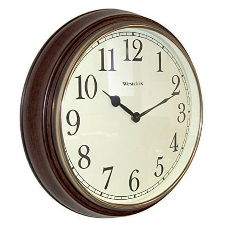 Westclox Round Woodgrain Clock, 15.5-Inch, Dark