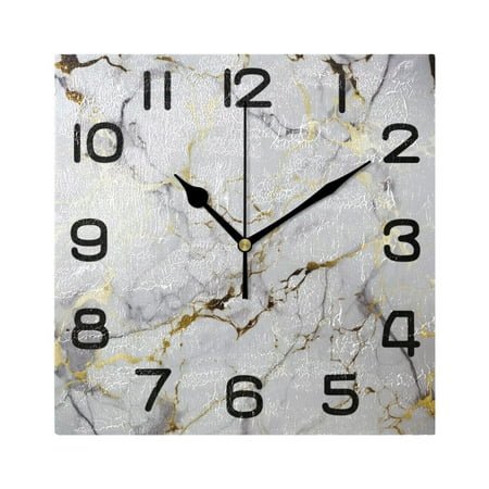 White and Gold Marble Wall Clock Square Silent Non-Ticking Battery Operated Retro 7.78 Clock Home Kitchen Office Decoration