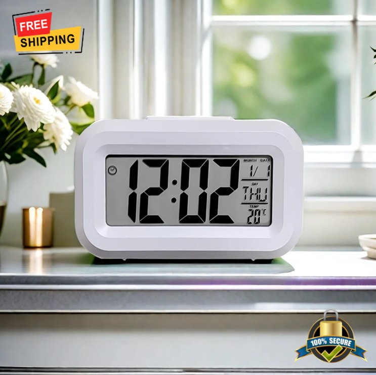 White Mini Multifunctional LED Alarm Clock with Backlight,Timer, Calendar & Temp