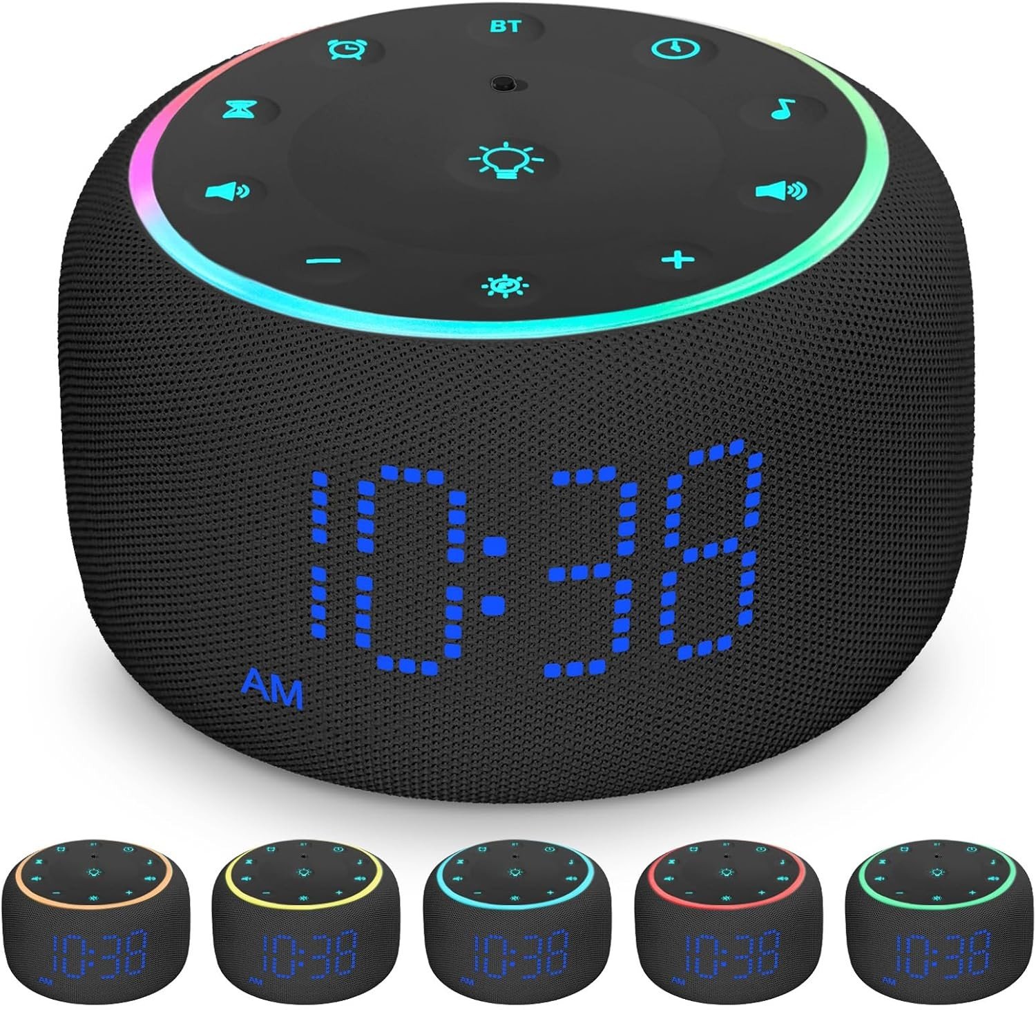 White Noise Machine Alarm Clock for Bedrooms - 5W Stereo Black, Black