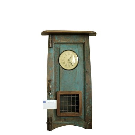 Wooden Wall Clock with Pendulum made from Recycled Wood, Light Blue