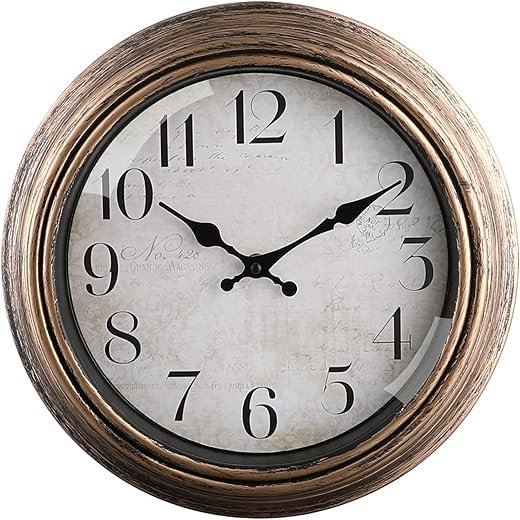 WOOPHEN 10 Inch Silent Wall Clock, Battery Operated Retro Wall Clocks Antique Clock Vintage Decorative for Kitchen Bedroom Living Room Office (Bronze)