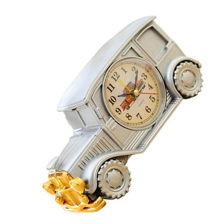 WORGEOUS Ticking Classic Car Alarm Clock Silver Clock Travel 18.6*7.6CM