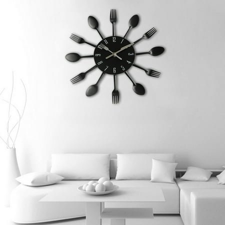 WXC12 Modern Design Sliver Cutlery Kitchen Utensil Wall Clock Spoon Fork Clock