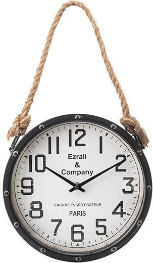 10 Inch Metal Retro Country Silent Wall Clock Battery Operated Hand Made Farmhouse Clock Rustic Chic Shabby Clock with Rope Hanging Decorative for Living Room/Kitchen/Bedroom/Bathroom Black