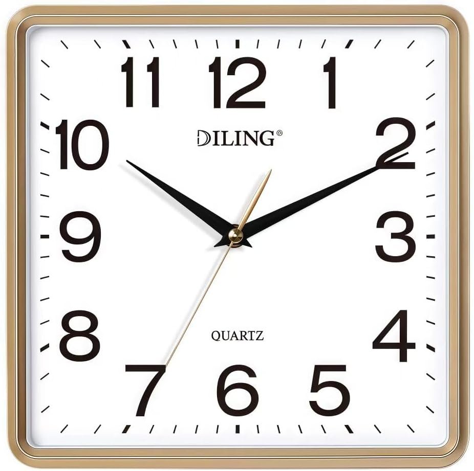 10 Inch Square Wall Clock Silent Non Ticking Quality Quartz High Accuracy Battery Operated Office Living Room Bedroom Kitchen or Study Decor